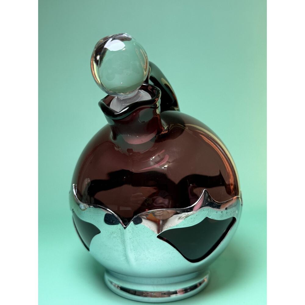 Vintage Farber Brothers Krome Kraft Amethyst Glass Decanter Ball Pitcher Stopper - Picture 8 of 10